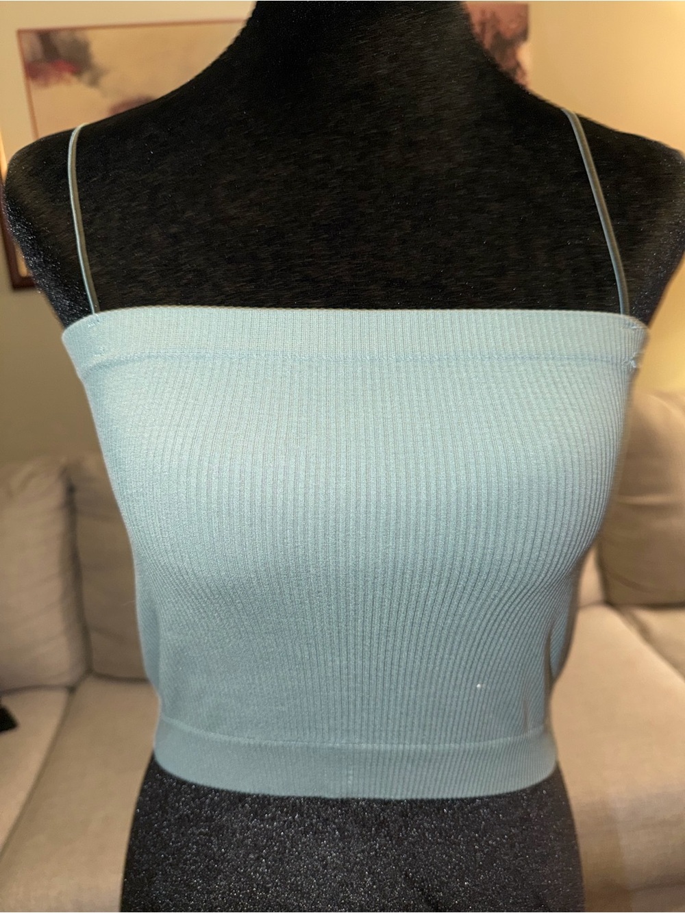 Mono B Light Aqua Ribbed Spaghetti Strap Tank